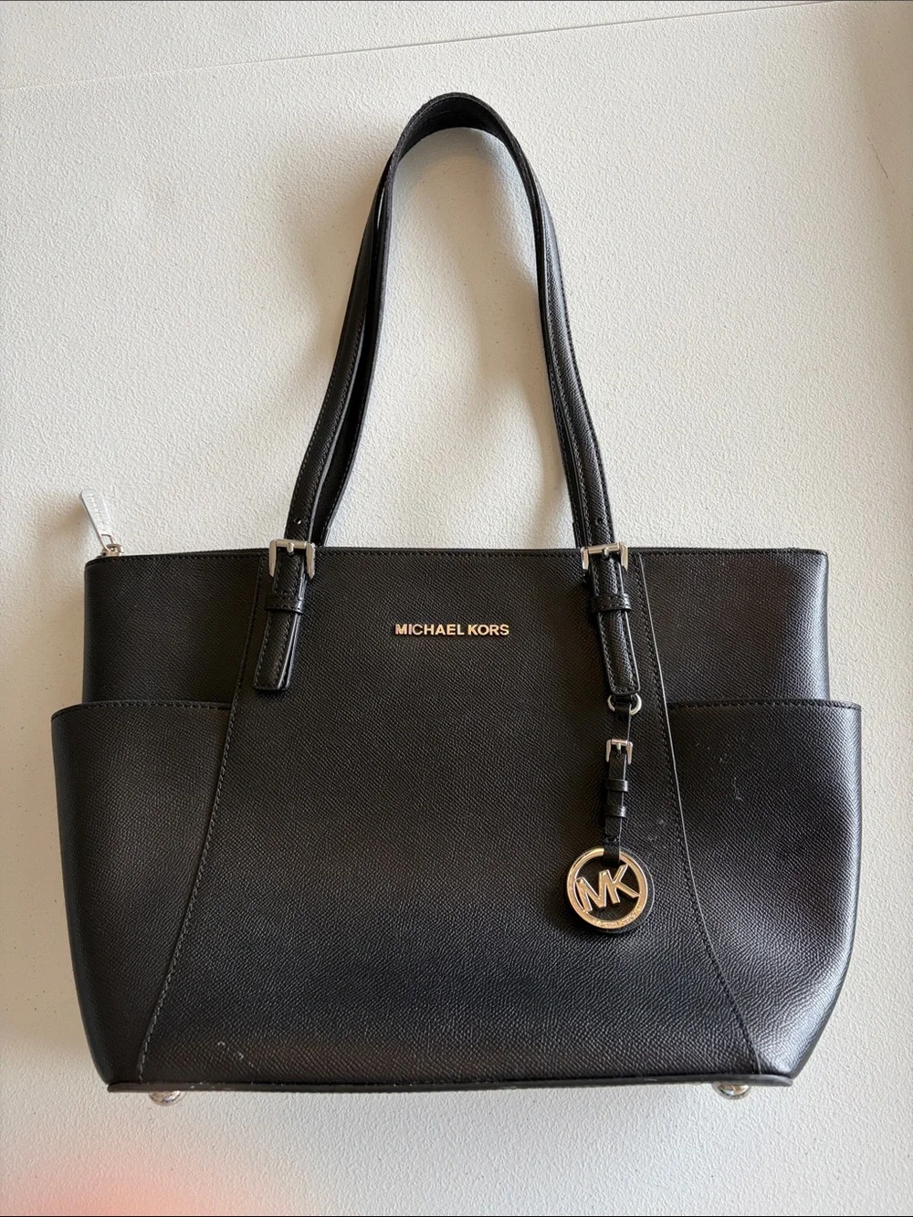 Michael Kors Jet Set Top Zip Black Saffiano Leather Tote Bag